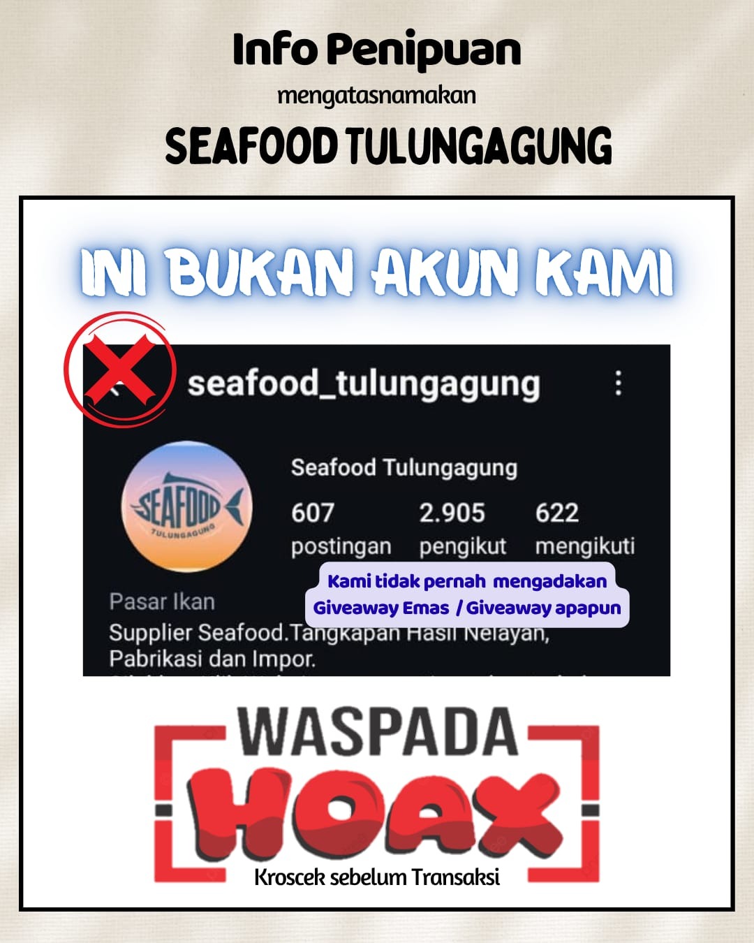 Woro-woro Penipuan yang mengatasnamakan Seafood Tulungagung Woro-woro Penipuan yang mengatasnamakan Seafood Tulungagung