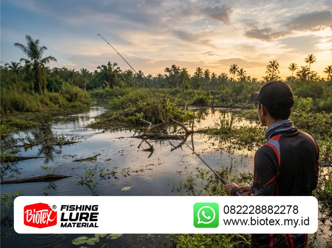 Pemancing mengamati spot memancing di rawa Nusantara Pemancing mengamati spot memancing di rawa Nusantara