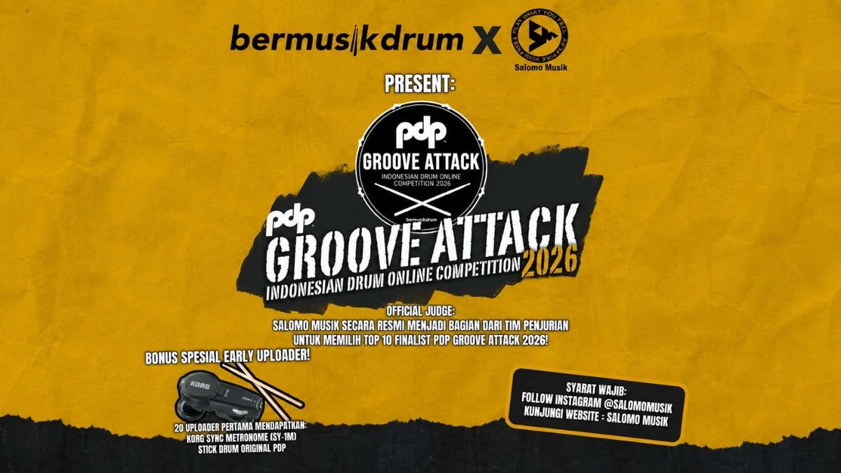 Bermusik Drum X Salomo Musik Present: PDP Groove Attack Indonesian Drum Online Competition 2026 Resmi Dibuka Bermusik Drum X Salomo Musik Present: PDP Groove Attack Indonesian Drum Online Competition 2026 Resmi Dibuka