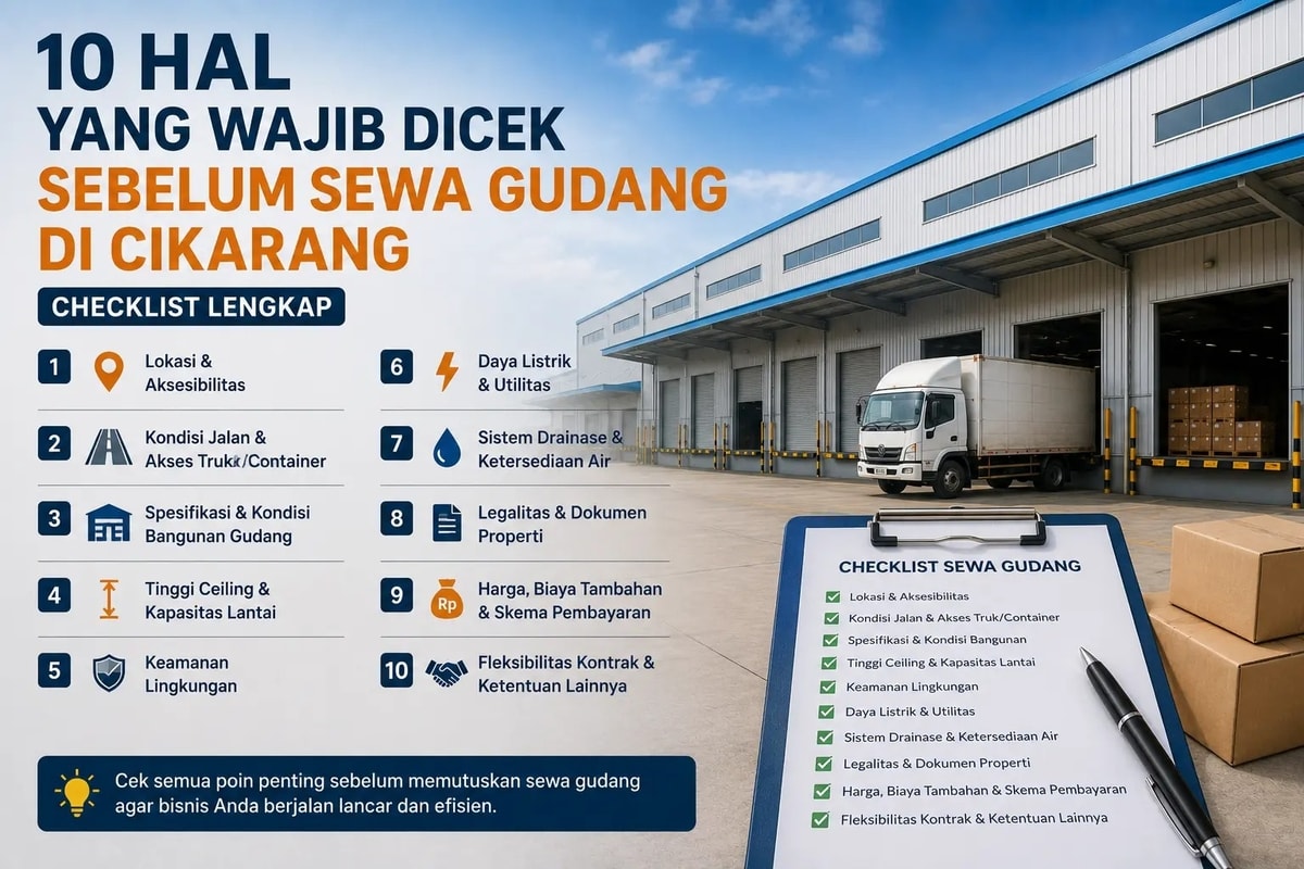 10 Hal yang Wajib Dicek Sebelum Sewa Gudang di Cikarang (Checklist Lengkap) 10 Hal yang Wajib Dicek Sebelum Sewa Gudang di Cikarang (Checklist Lengkap)