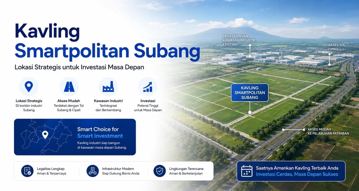 Kavling Industri Smartpolitan Subang: Harga, Tenant BYD-Polytron, dan Akses Patimban 2026 Kavling Industri Smartpolitan Subang: Harga, Tenant BYD-Polytron, dan Akses Patimban 2026