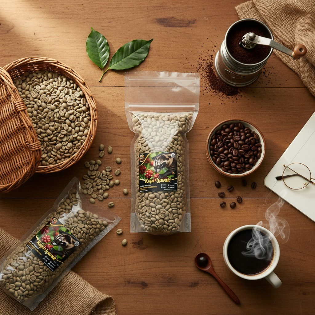Luwak Coffee from Indonesia: Green Bean and Roasted Coffee from Sumedang Luwak Coffee from Indonesia: Green Bean and Roasted Coffee from Sumedang