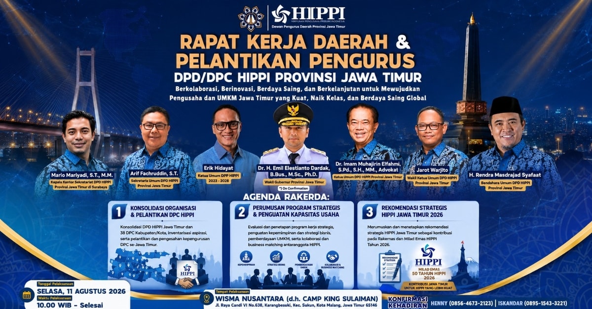 Rakerda HIPPI Jawa Timur 2026, Titik Awal UMKM Naik Kelas Rakerda HIPPI Jawa Timur 2026, Titik Awal UMKM Naik Kelas