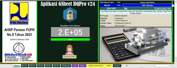 Download Aplikasi GSheet BQPro, Aplikasi Hitung RAB/HPS dengan AHSP Terbaru (PUPR No. 8 tahun 2023)