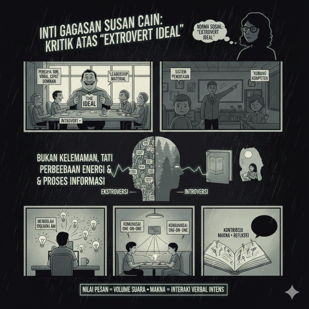 Ilustrasi Inti Gagasan Susan Cain - Gemini