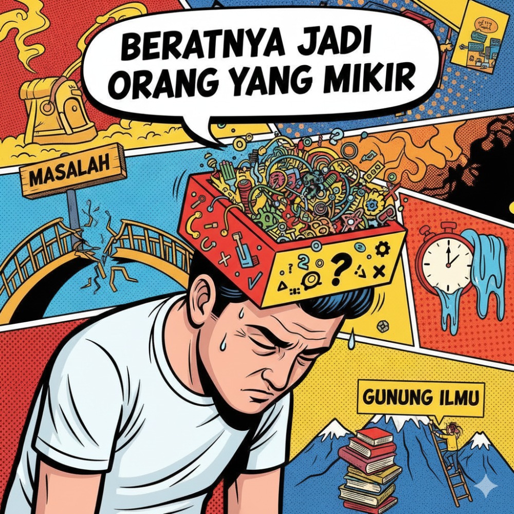 Ilustrasi beratnya orang mikir (Gemini)
