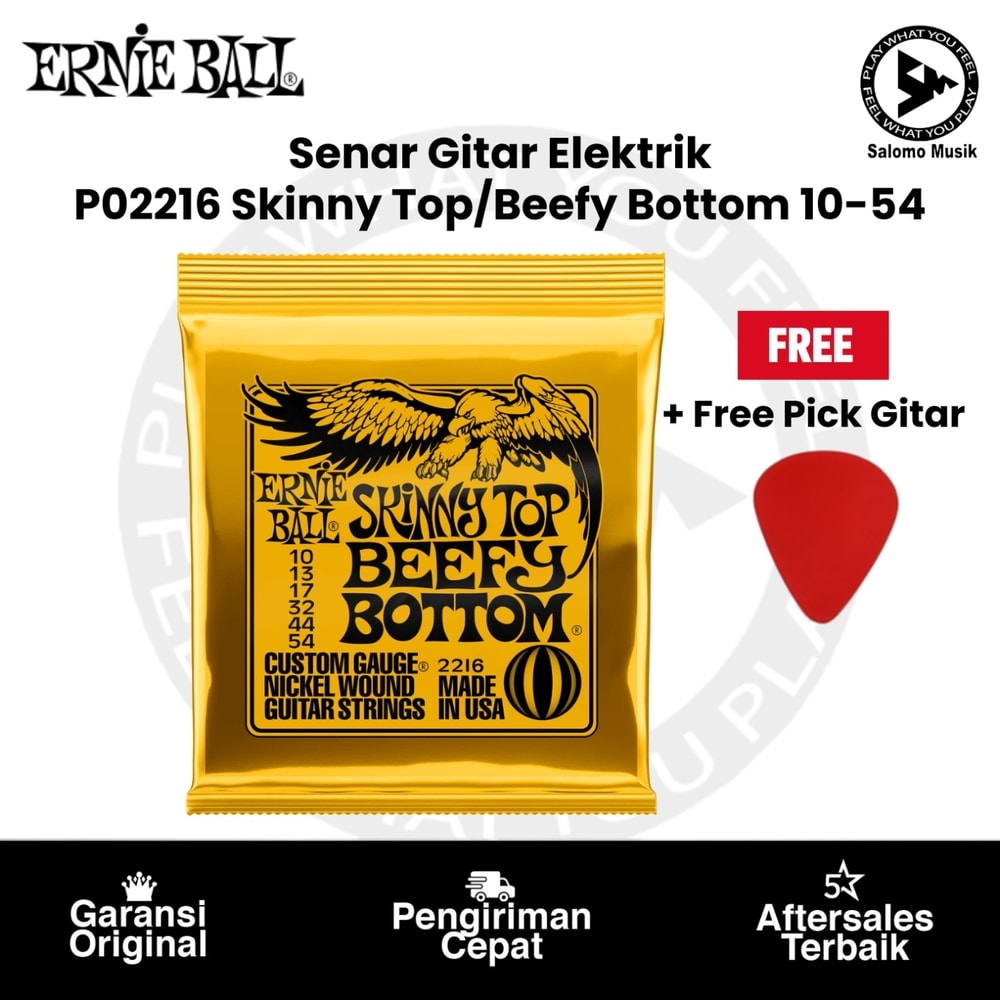 Senar Gitar Elektrik Ernie Ball P02216 Skinny Top/Beefy Bottom Slinky Nickel Wound 10-54 + Free Pick Gitar