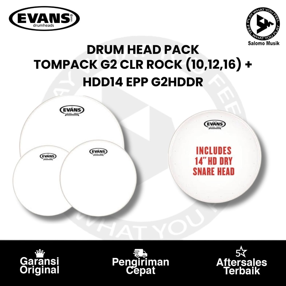 Drumhead Pack EVANS Tompack G2 Clear Rock (10,12,16) + HDD14 EPP G2HDDR