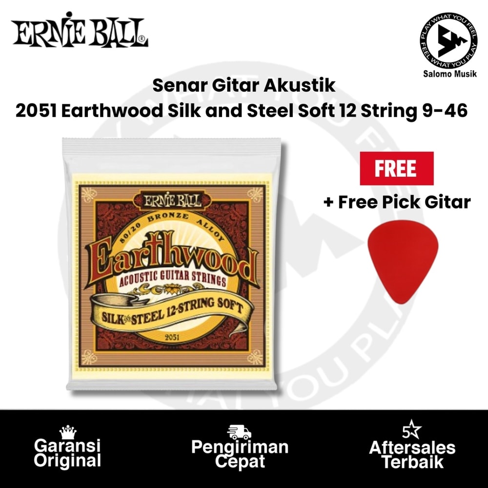 Senar Gitar Akustik Ernie Ball P02051 Earthwood Silk and Steel Soft 12 String Bronze 9-46 + Free Pick Gitar