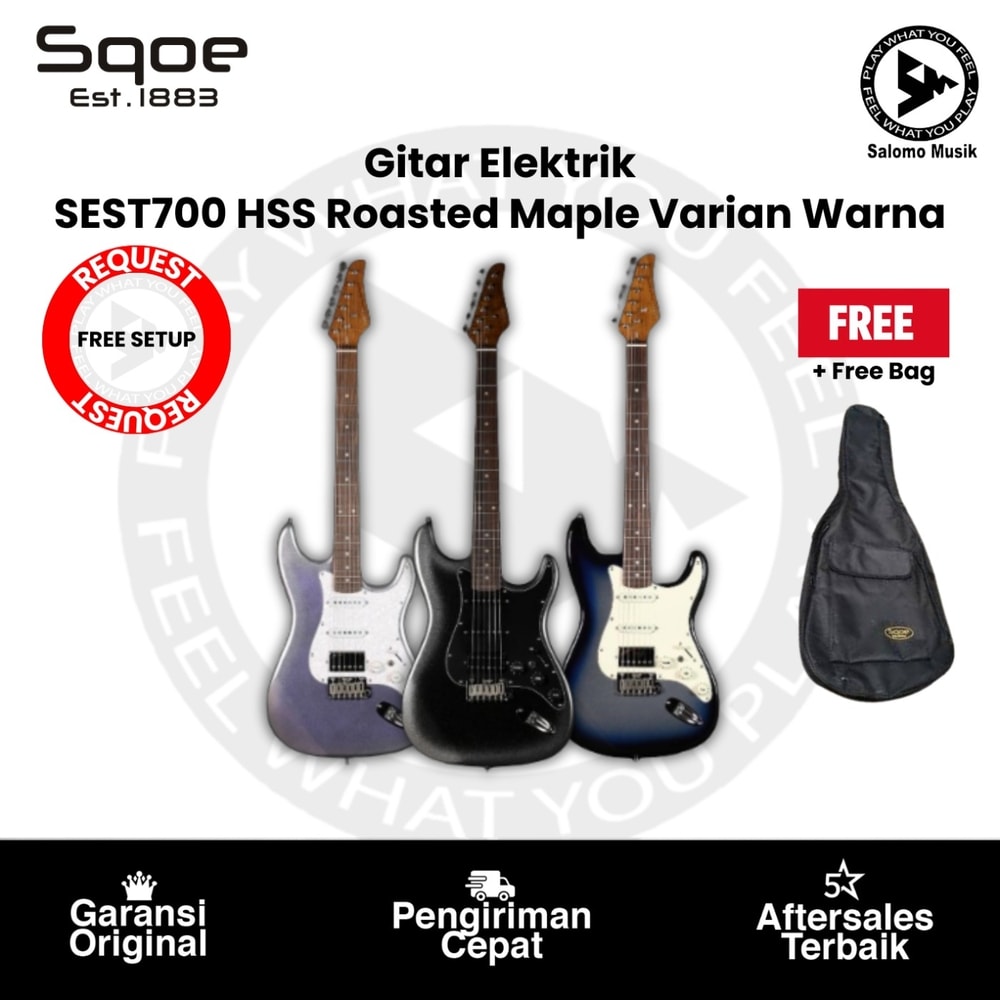 Gitar Elektrik Sqoe SEST700 HSS Roasted Maple Series Varian Warna Original + Free Bag