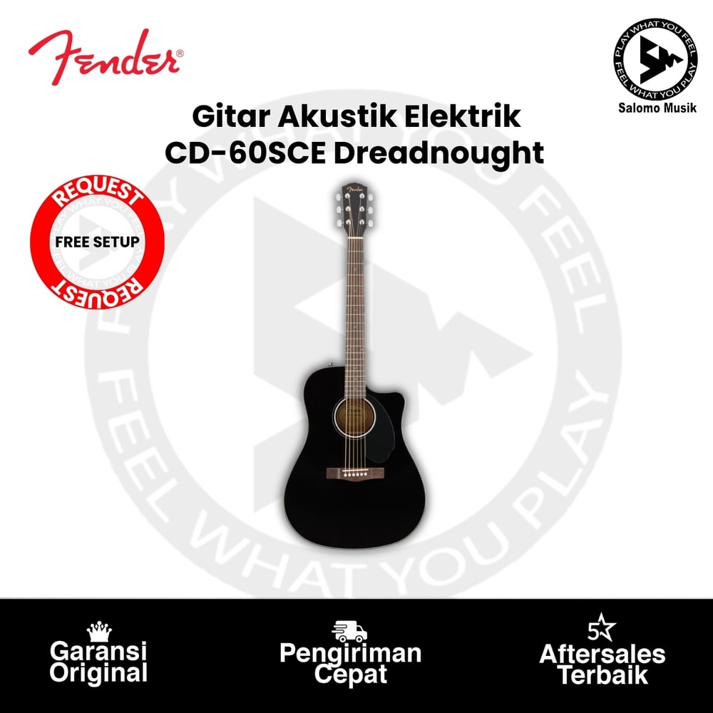 Gitar Akustik Elektrik Fender CD-60SCE Dreadnought Cutaway Walnut FB Black Original