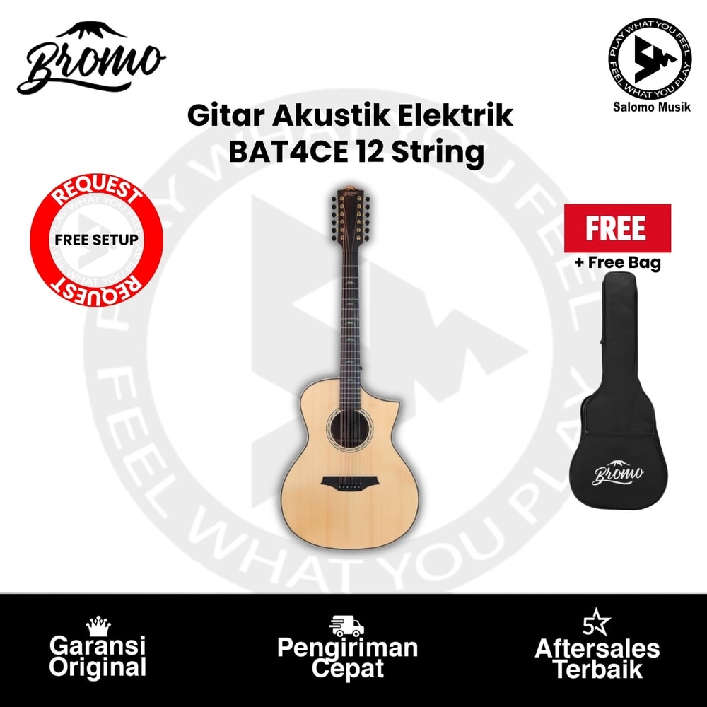Gitar Akustik Elektrik Bromo BAT4CE 12-String Model Original + Free Bag