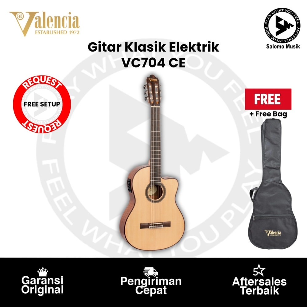 Gitar Klasik Elektrik Valencia VC704CE Solid Top Natural + Free Bag