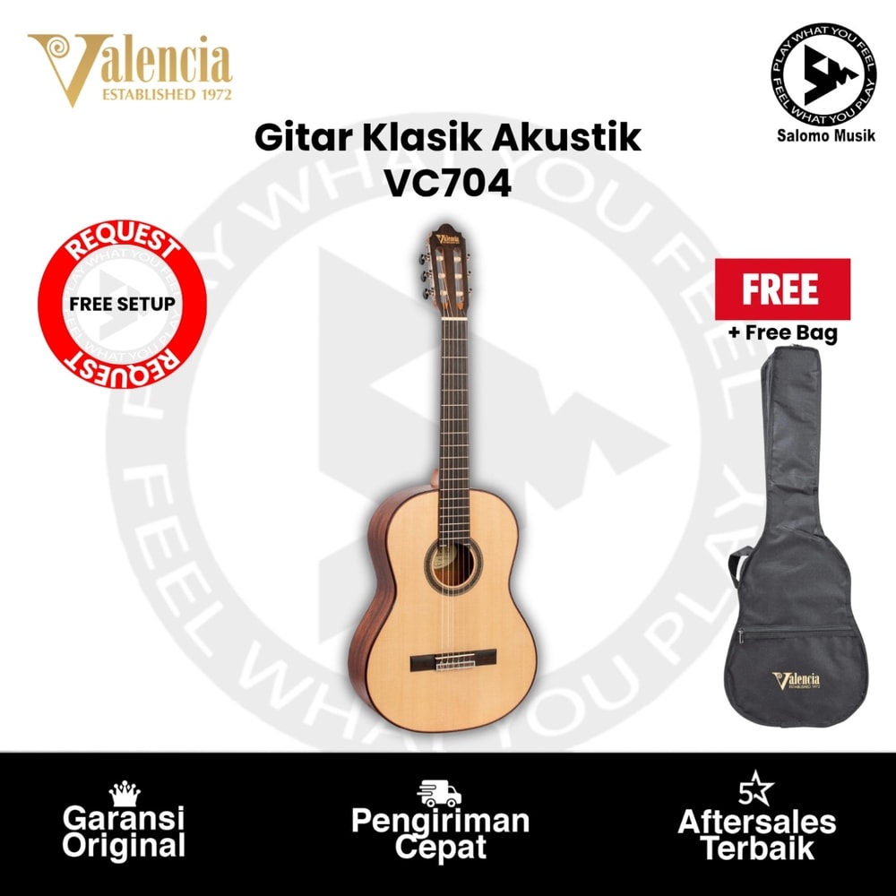 Gitar Klasik Akustik Valencia VC704 Top Solid Natural + Free Bag