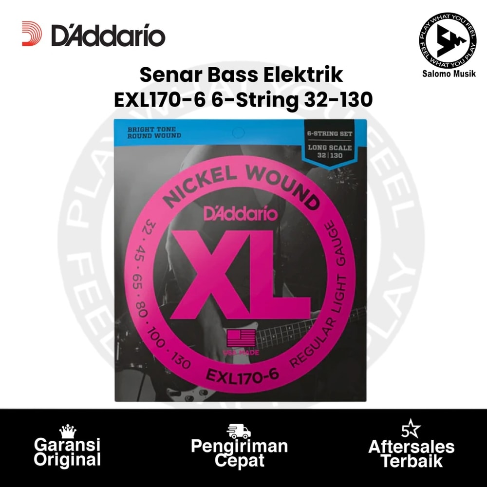 Senar Bass Elektrik D'Addario EXL170-6 Nickel Wound 6-Strings Light Long Scale 32-130 Original