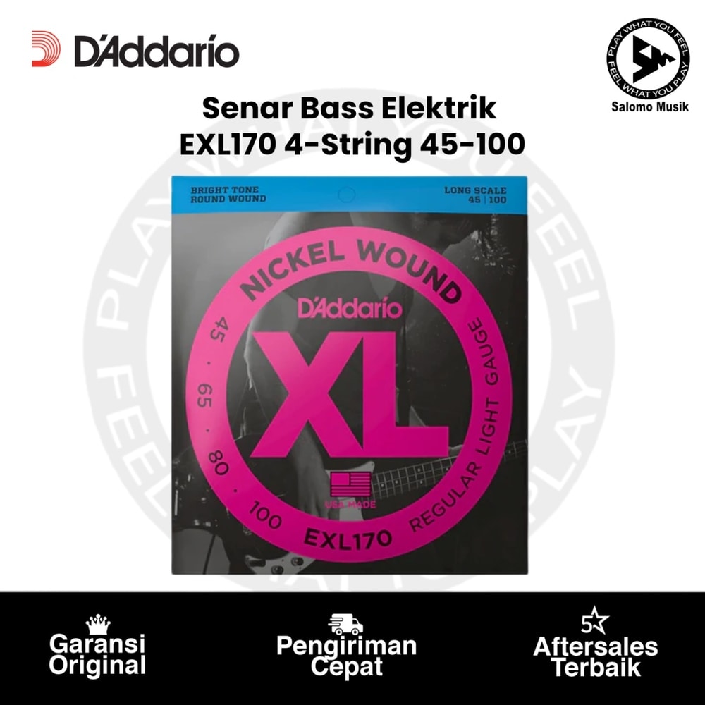 Senar Bass D'Addario EXL170 4-String Nickel Wound Light Long Scale 45-100 Original