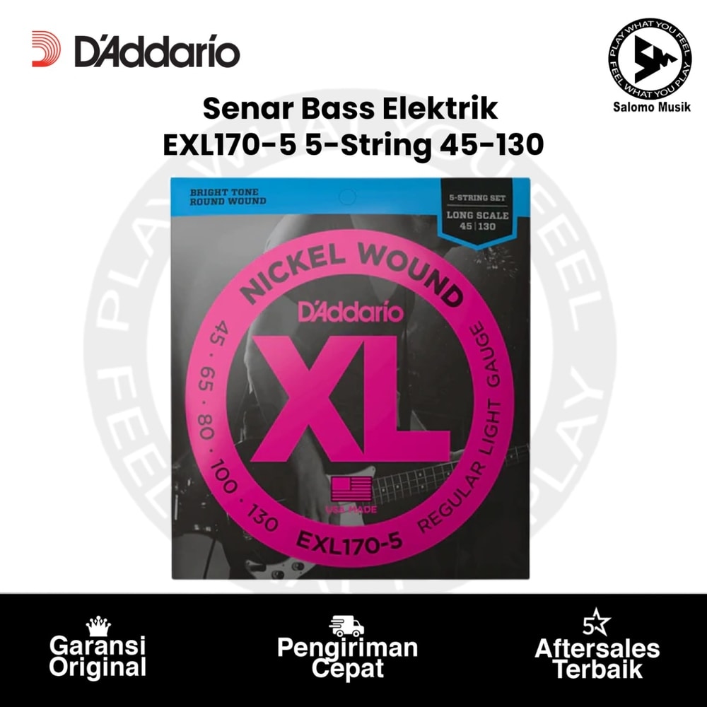 Senar Bass Elektrik D'Addario EXL170-5 Nickel Wound 5-Strings Light Long Scale 45-130 Original