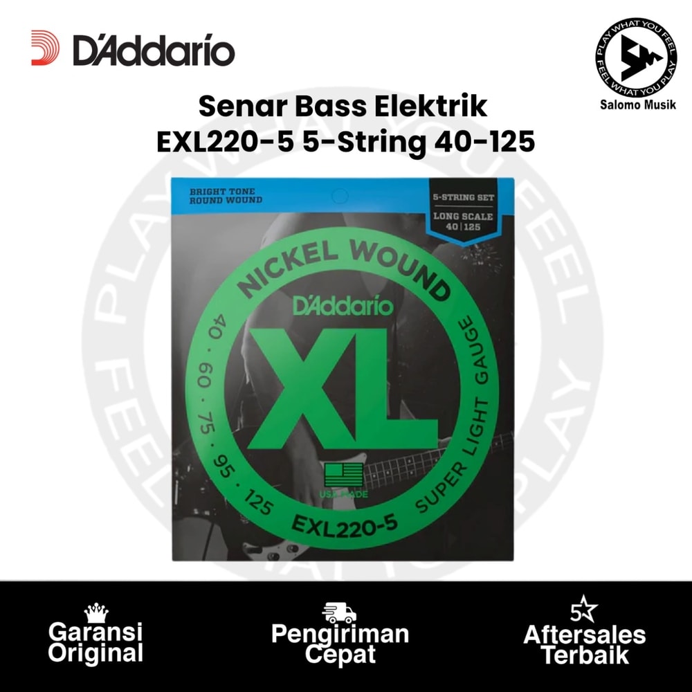Senar Bass Elektrik D'Addario EXL220-5 5-String Nickel Wound Super Light Long Scale 40-125 Original