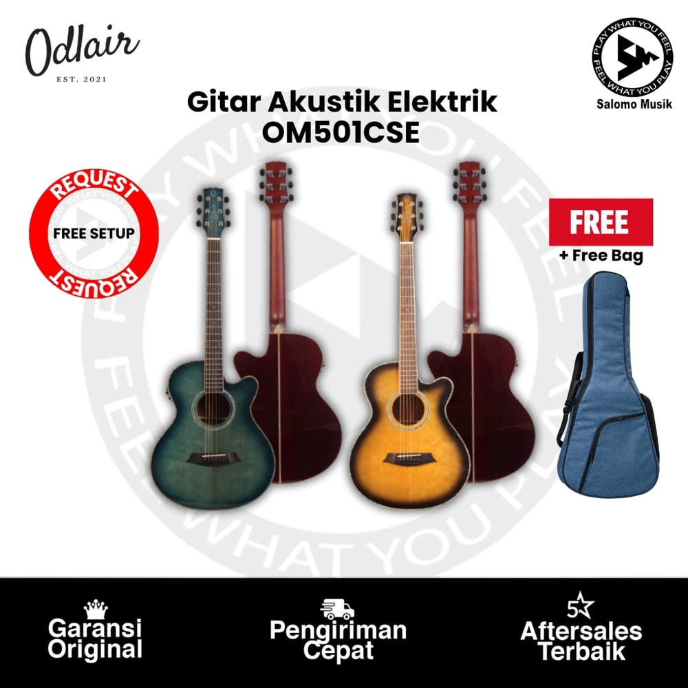 Gitar Akustik Elektrik Odlair OM501CSE Cutaway Denim Series Original + Free Bag