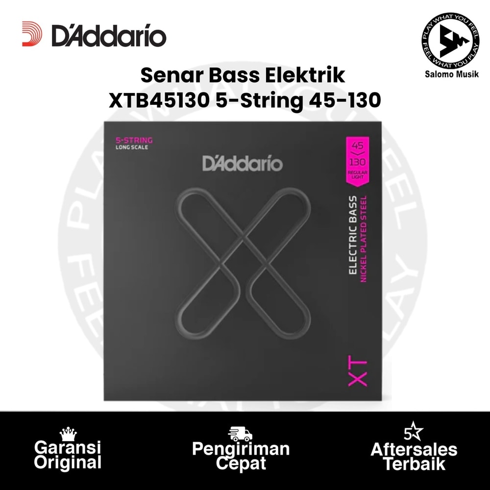 Senar Bass Elektrik D'Addario XTB45130 XT 5-String Nickel Plated Steel Long Scale Coated Regular Light 45-130 Original
