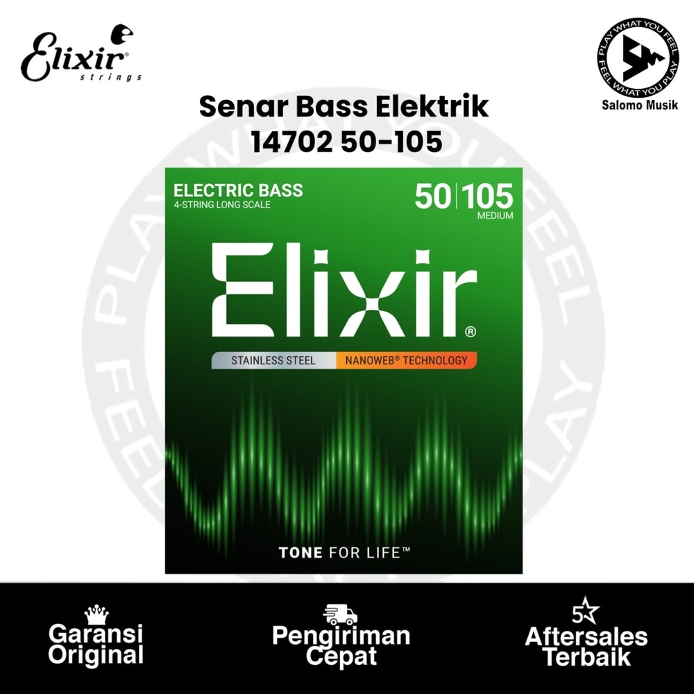 Senar Bass Elektrik Elixir 14702 Stainless Steel Nanoweb Coated 4-String Medium Long Scale 50-105