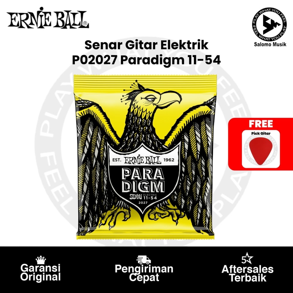 Senar Gitar Elektrik Ernie Ball P02027 Paradigm Beefy Slinky Electric Guitar Strings 11-54 + Free Pick Gitar