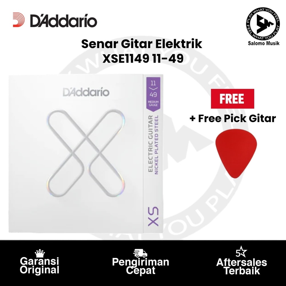 Senar Gitar Elektrik D'Addario XSE1149 Nickel-plated Steel Coated 11-49 Original + Free Pick Gitar