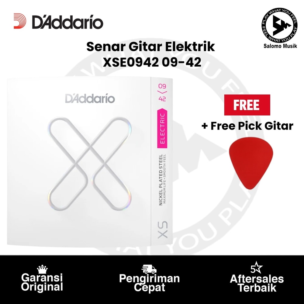 Senar Gitar Elektrik D'Addario XSE0942 Nickel-plated Steel Coated Super Light 09-42 Original + Free Pick Gitar