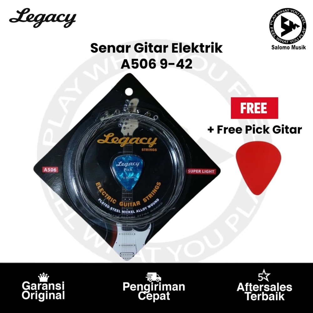 Senar Gitar Elektrik Legacy A506 Super Light 9-42 + Free Pick Gitar