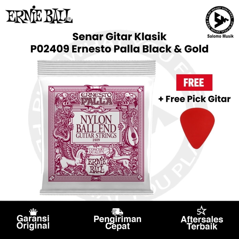 Senar Gitar Klasik Ernie Ball P02409 Ernesto Palla Black & Gold Ball-End Nylon + Free Pick Gitar