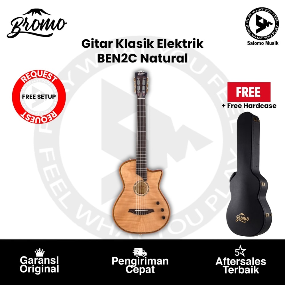 Gitar Klasik Elektrik Nylon Bromo BEN2C Natural + Free Hardcase