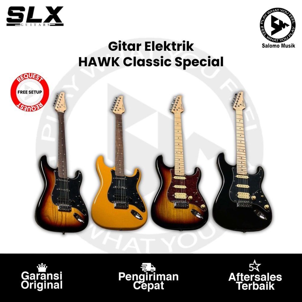 Gitar Elektrik SLX Guitars HAWK Classic Special HSS Rosewood FB Maple FB Varian Warna