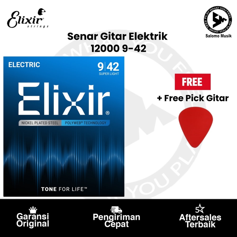 Senar Gitar Elektrik Elixir 12000 Super Light 09-42 Original + Free Pick Gitar