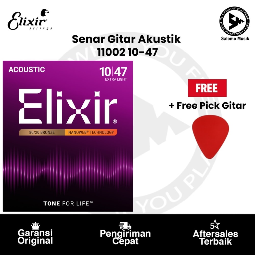 Senar Gitar Akustik Elixir 11002 Extra Light 10-47 + Free Pick Gitar
