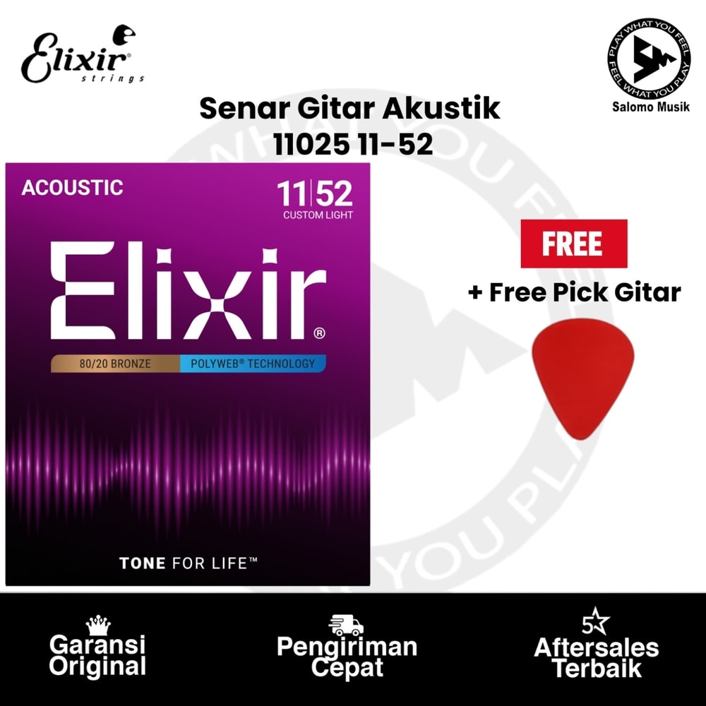 Senar Gitar Akustik Elixir 11025 Custom Light 11-52 + Free Pick Gitar