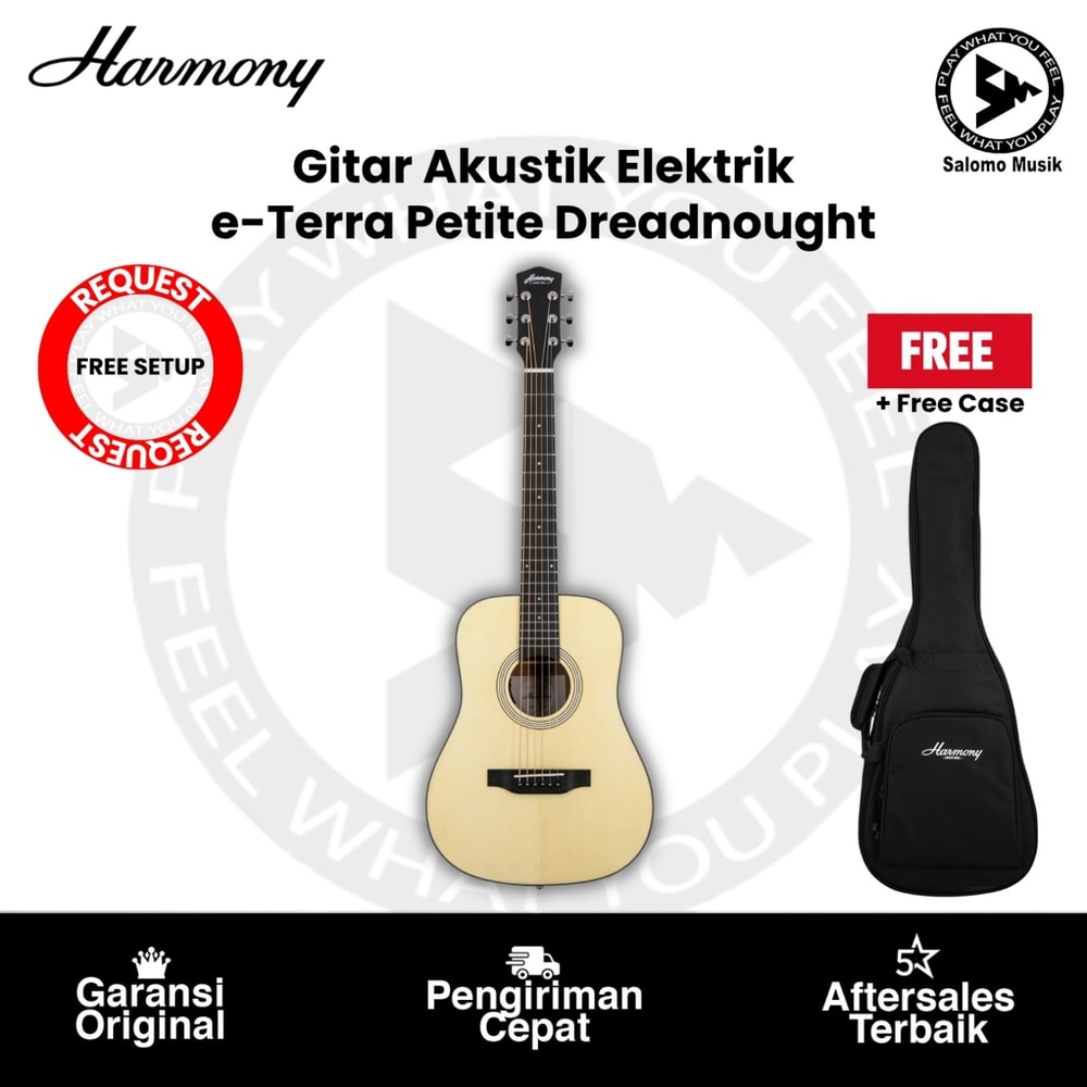 Gitar Akustik Elektrik Harmony Foundation Series e-Terra Petite Dreadnought Natural Satin + Free Bag