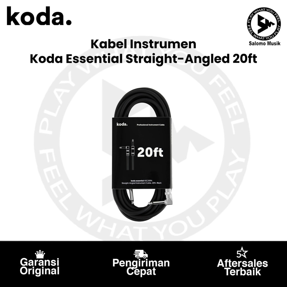 Kabel Instrumen Koda Essential KIC20RA Straight-Angled 20ft Black