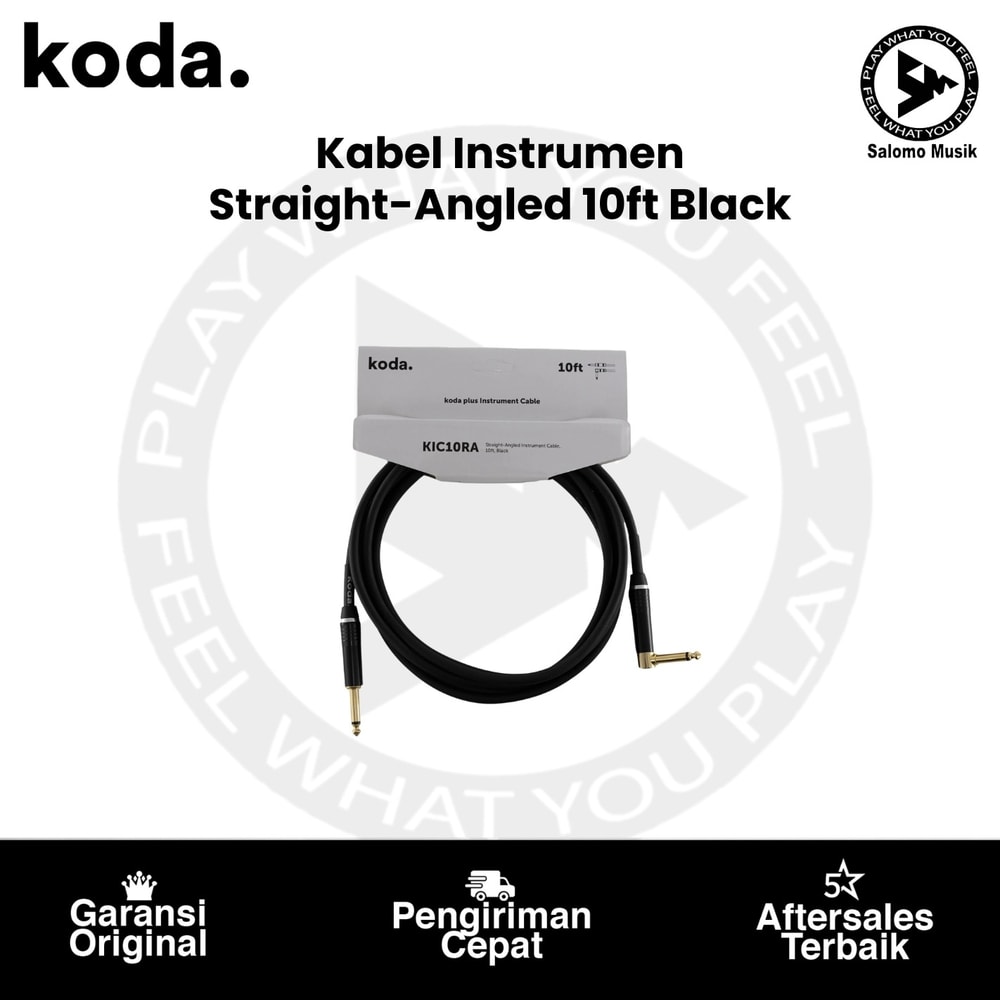 Kabel Instrumen Koda KIC10RA Straight-Angled 10ft Black