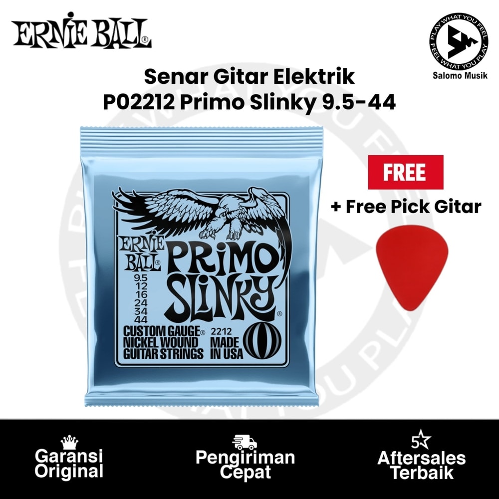 Senar Gitar Elektrik Ernie Ball Primo Slinky Nickel Wound 9.5-44 + Free Pick Gitar