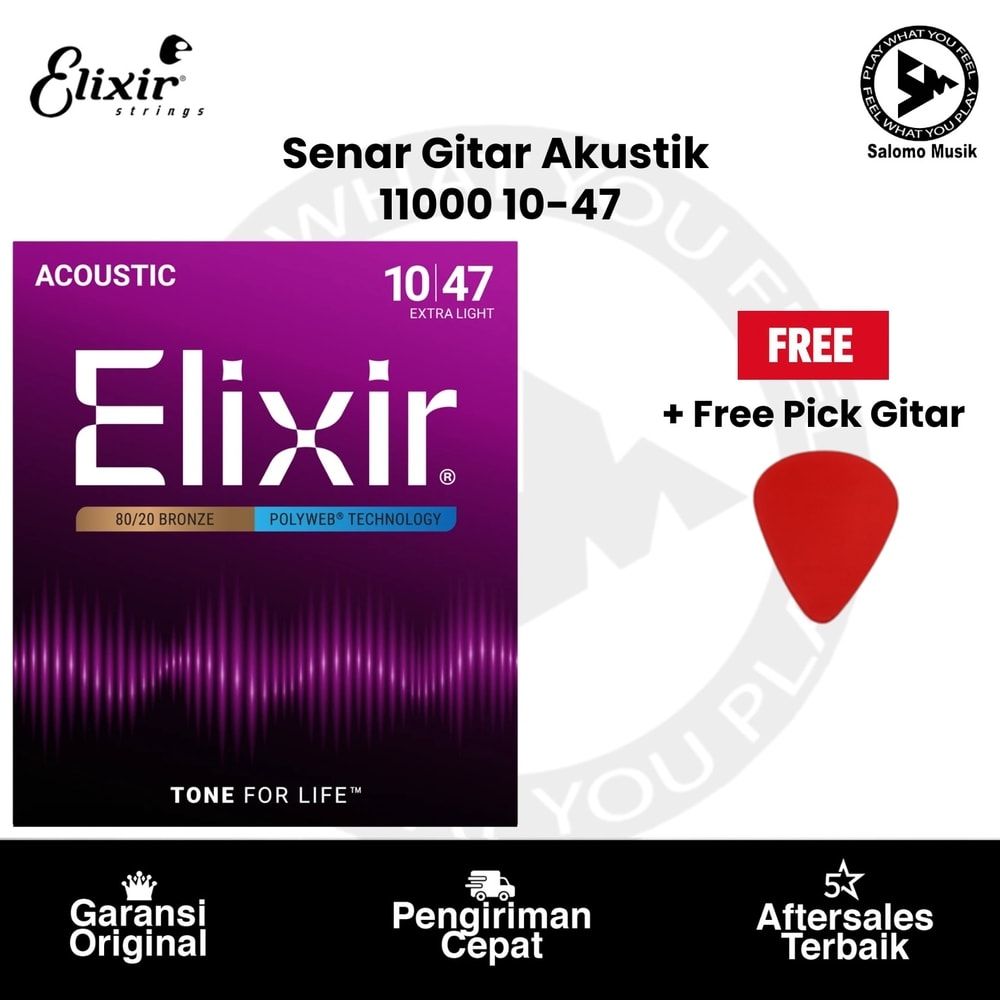 Senar Gitar Akustik Elixir 11000 Extra Light 10-47 + Free Pick Gitar