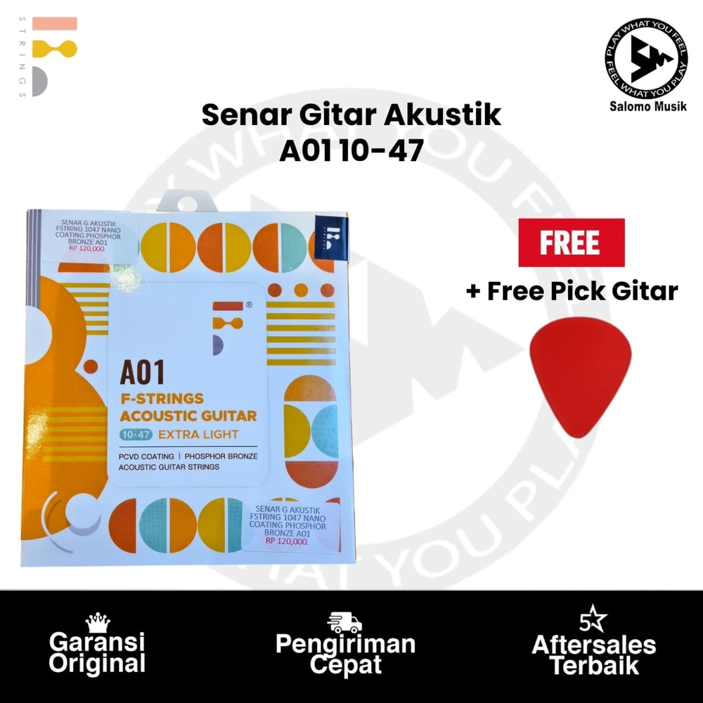 Senar Gitar Akustik F-Strings A01 Phosphor Bronze Winding Extra Light 10-47 Original + Free Pick Gitar