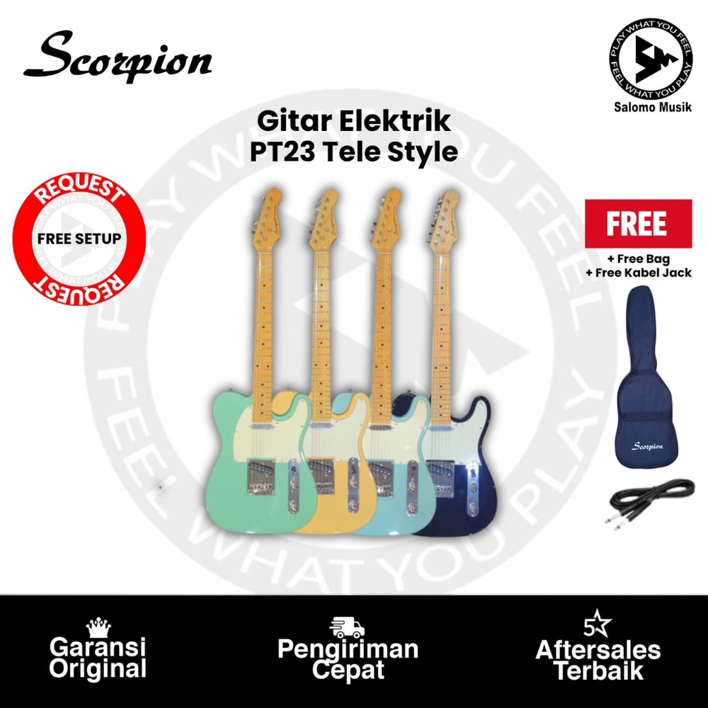 Gitar Elektrik Scorpion PT23 Premium Tele Style Varian Warna Original + Free Bag + Free Kabel Jack