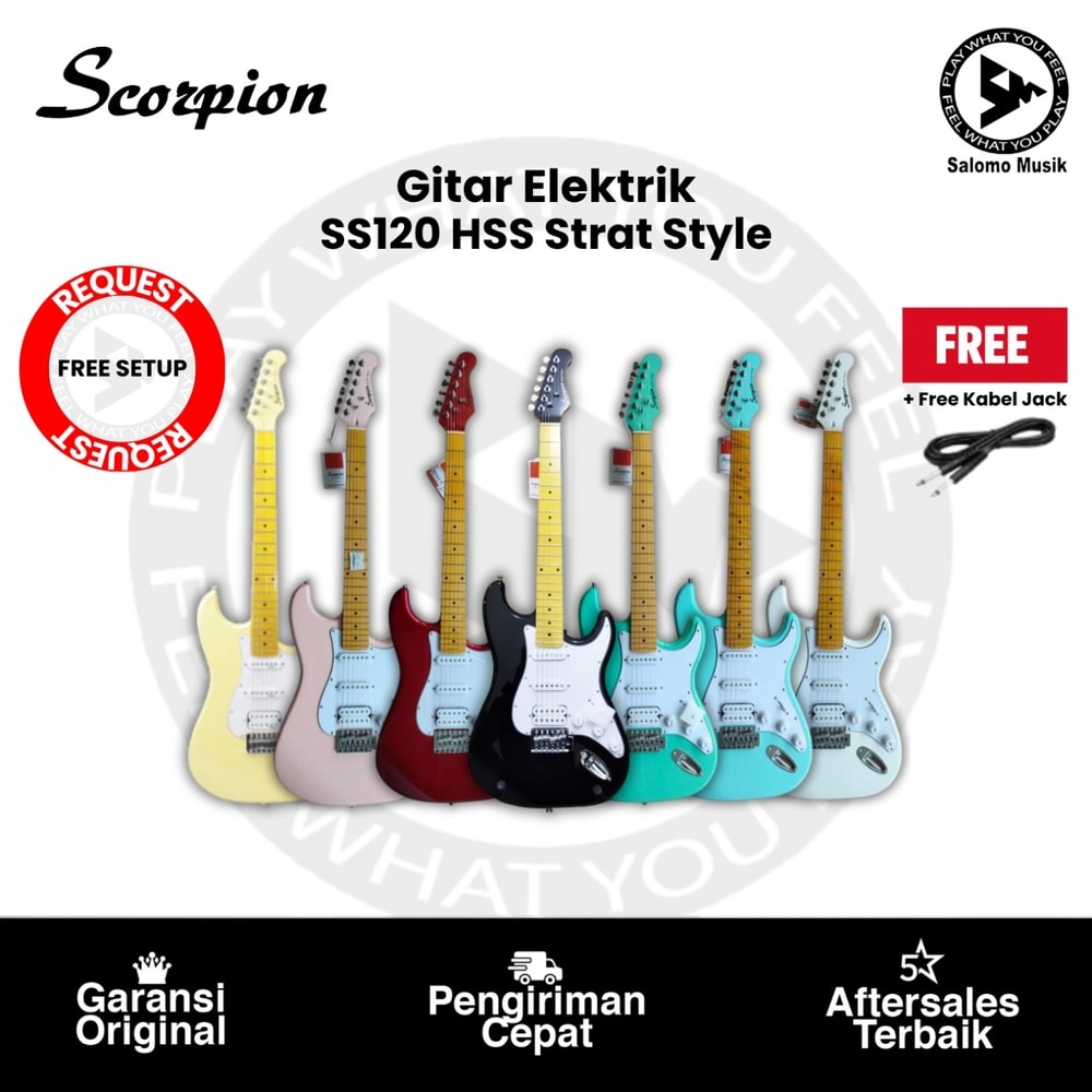 Gitar Elektrik Scorpion SS120 Strat Style HSS Varian Warna Original + Free Kabel Jack