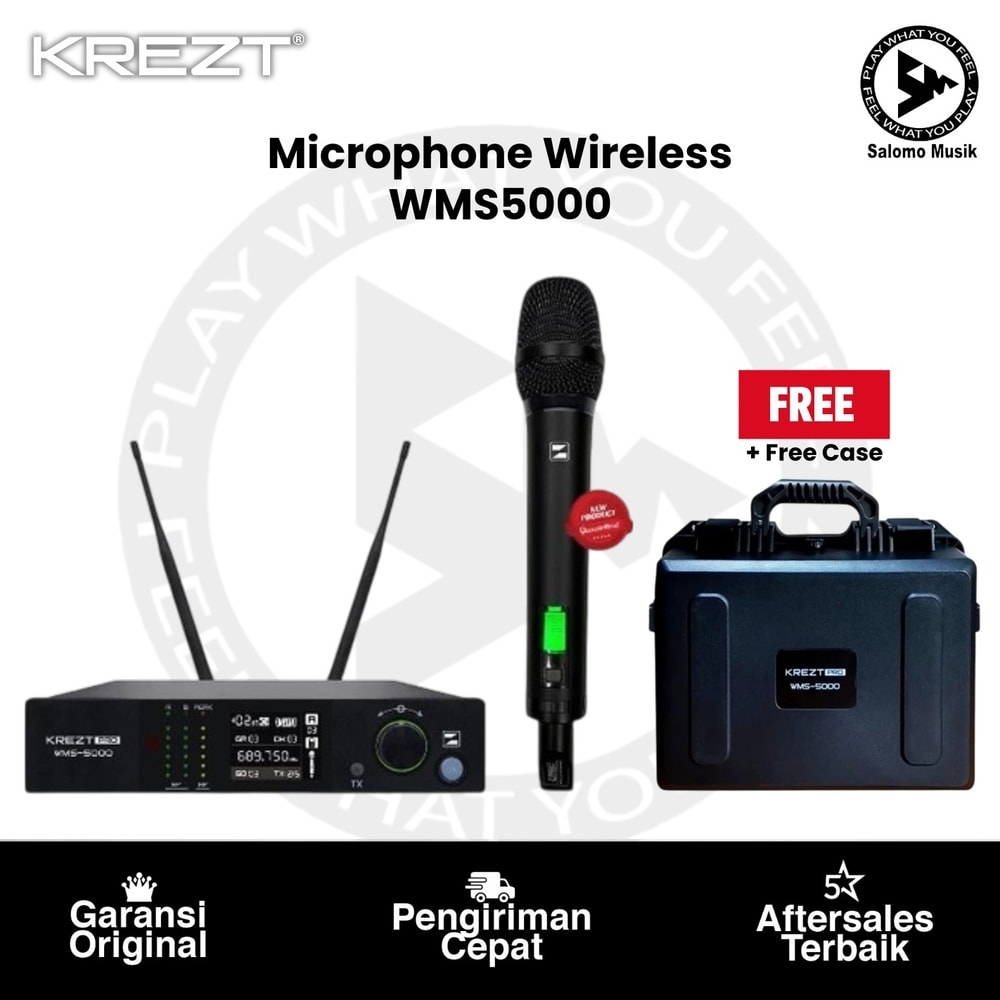 Microphone Wireless KREZT Pro WMS5000 Wireless Microphone UHF True Diversity 1000 Channel + Free Case