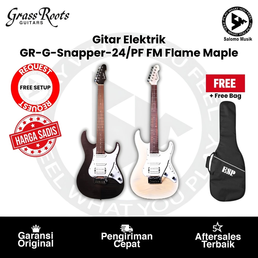 Gitar Elektrik Grass Roots GR-G-Snapper-24/PF Flame Maple by ESP Varian Warna + Free Bag