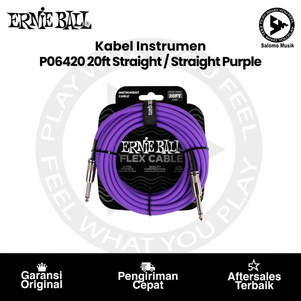 Kabel Instrumen Ernie Ball P06420 20ft Flex Straight to Straight Instrument Cable Purple
