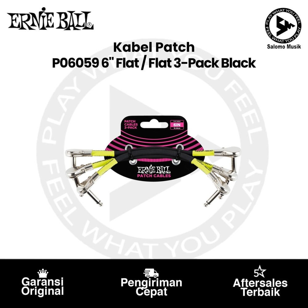 Kabel Patch Ernie Ball P06059 6" Flat Angle to Flat Angle Patch Cable 3-Pack Black