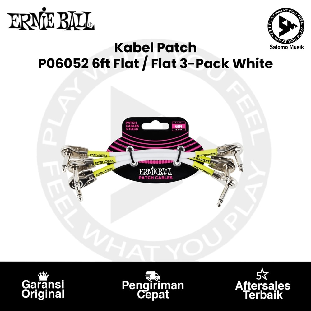Kabel Patch Ernie Ball P06052 6ft Flat Angle to Flat Angle Patch Cable 3-Pack White
