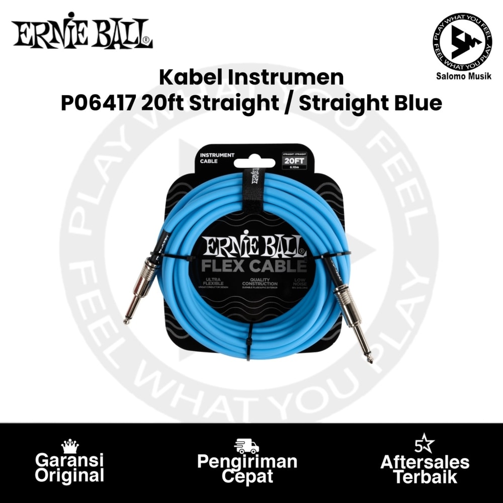 Kabel Instrumen Ernie Ball P06417 20ft Flex Straight to Straight Instrument Cable Blue
