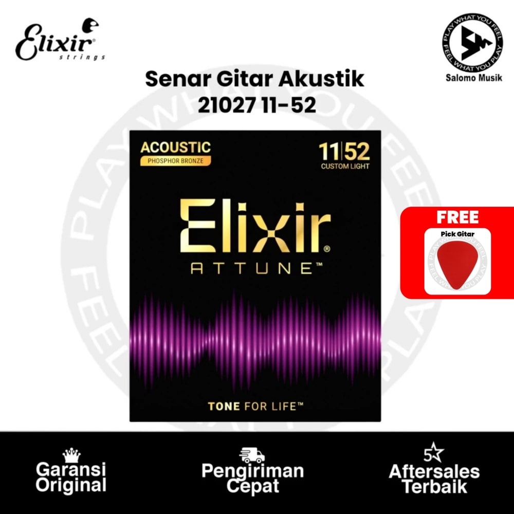 Senar Gitar Akustik Elixir 21027 Attune Phosphor Bronze Custom Light 11-52 + Free Oick Gitar